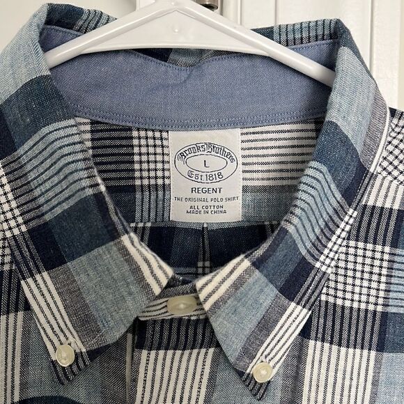 Brooks Brothers Regent model Blue Check Plaid Tartan LS Cotton casual shirt L - Picture 2 of 5